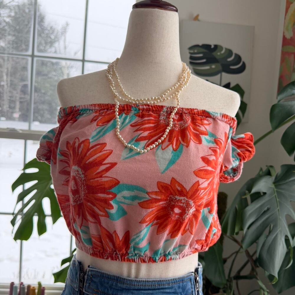 Aerie Floral Off the Shoulder Cropped Top